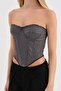 Women's Corset with Covered Bust Part and Stone Detailing - 5