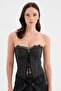 Women's Corset with Covered Bust Part and Striped Fabric Detailed Design
