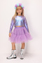 Lilac Long Sleeve Mermaid Patterned Girls' Crop Skirt Set - Fragile