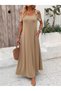 Women's off-the-shoulder round neck long viscose dress with bird's eye detail