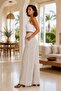 Linen Blend Elastic Waist Casual Women's Palazzo Trousers with Side Pockets - 3