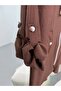 Hooded Zippered Cap with Sleeve Epaulet Detail, Brown - 2