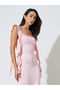 Pink Sleeveless Midi Dress with Ruffles - 2