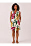 Women's Multicolor Floral Patterned Cotton Pocketed V-Neck Dress - 2