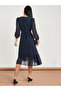 Long Puff Sleeves Dobby Spot A-Line Midi Dress with Tie Belt - 4