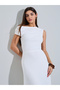 White Ribbed Knit A-Line Maxi Dress - 2