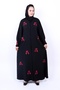 Women’s Black Abaya with Red Floral 3D Embroidery & Beadwork - 3