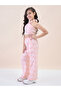 Girls Peach Checked Halter Neck Top and Pants Set - 2