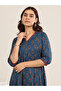Navy Blue Printed Cotton A-Line Kurta, Trousers and Dupatta Set - 5