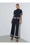 Black Short Sleeve Contrast Striped Trims Crop Shirt - 2