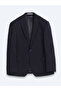 Navy Blue Striped Regular Fit Silk Blend Suit - 6