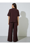 Coffee Brown Textured Top and Wide Leg Trousers Co-ord Set - 4