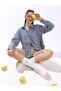 Navy Blue 100% Cotton Embroidered Oversized Shirt - 2
