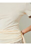 Beige Slim Fit Side Ruching T-Shirt - 3