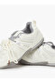 White Contrast Sole Lace Up Sneakers with Pull Tab - 3