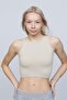 Women's Cream Ribbed Medium Length Sports Crop Top