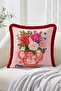 Floral Bouquet with Vase and Cat Figurine 4-Piece Fringe-Tassel Throw Pillow Cover Set Patchwork Retro Decorative Pillowcase - 3