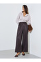 Brown Wide Leg Formal Trousers with Pleat Detail
