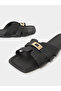 Black Flat Sandals with Buckle Detail - 3