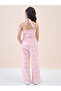 Girls Peach Checked Halter Neck Top and Pants Set - 3