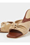 Brown and Beige Ruched Mid Heel Mule - 3