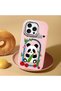 iPhone 15 Pro Max Compatible Case Camera Protector Pink Silicone Couple Phone Case Panda Pattern - 2