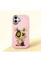 iPhone 16 Plus Compatible Case with Camera Protection Pink Silicone Couple Phone Case with Character Pattern