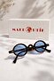 Unisex Small Minimal Leopard Frame Blue Glass Sunglasses