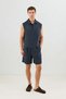 Navy Blue Lyocell Blend Crop Fit Sleeveless Men's Shirt - 3