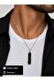 Silver Color Men's Necklace with Black Geometric Plate Design