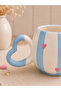 Heart Handle Blue Stripe Pink Heart Patterned Special Embossed Fully Handmade Ceramic Mug - 2