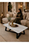 طاولة قهوة من الرخام الصناعي مقاس 120x60 سم، سطح طاولة من خشب MDF مع إطار حديدي متين، طاولة مركزية حديثة لغرفة المعيشة، سهلة التجميع - 2