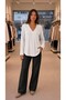 Women's Ecru V-Neck Pleated Detailed Long Sleeve Cuffed Relax Fit Sandy Fabric Blouse - 4