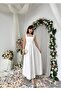 Women's White Midi Dress Square Collar Backless Bow Detailed Atlas - 4