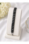 Black Crystal Stone Embellished Elastic Bracelet - 2