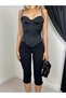Women's Black Strappy Heart Collar Lace-Up Back Detailed Corset Look Blouse - 3
