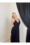 Women's Black Maxi Halter Neck V-Neck Lace Paneled Strappy Evening Dress - 2