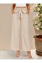 Women's high-waisted, elasticated waist, drawstring, wide-leg trousers with ruched detail