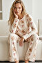 Ecru Patterned Cotton Lycra Knitted Pajama Set26240318