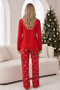 Red Patterned New Year's Themed Cotton Lycra Knitted Pajama Set26241172 - 3
