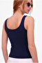 Women's Navy Blue Scoop Neck Full Length Double Layer Modal Cotton Strappy Basic Bodysuit - 4