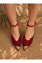 Ri̇na Red Lace 3 cm Heel Shoes with Pointed Toe and Straps - 2
