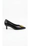 Favyen Women's Pointed Toe Thin Heel Gold Buckle Detailed Textured Mini Heeled Office Daily Casual Shoes - 2
