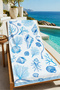 Toile De Jouy Blue Seashell and Coral Patterned 70X150 Beach Towel - Cotton Bath Towel - 5