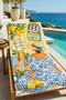 Mediterranean Lemon Blue Tile Patterned 70X150 Beach Towel - Digital Printed Fade-Resistant Bath Towel - 2
