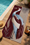 Art Deco Crane Bird Burgundy Botanical Floral Patterned 70X150 Beach Towel - Cotton Bath Towel - 2
