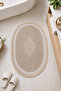 Mink Embroidered Non-Slip Leather Based Oval Bath Mat with Tassels Washable Bathroom Set Simela