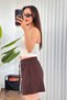 Women's Brown Muslin Textured Pocketed Elastic Waist Lace-Up Short Shorts - 3