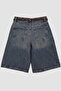 Women's Indigo Bermuda Jean Shorts with Belt - 2