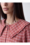 Burgundy Peter Pan collar Plaid Women's Shirt Tunic - 3
